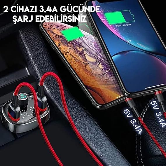 شاحن سيارة سريع مزود بمشغل MP3 بتقنية البلوتوث - اشحن هاتفك بالصوت