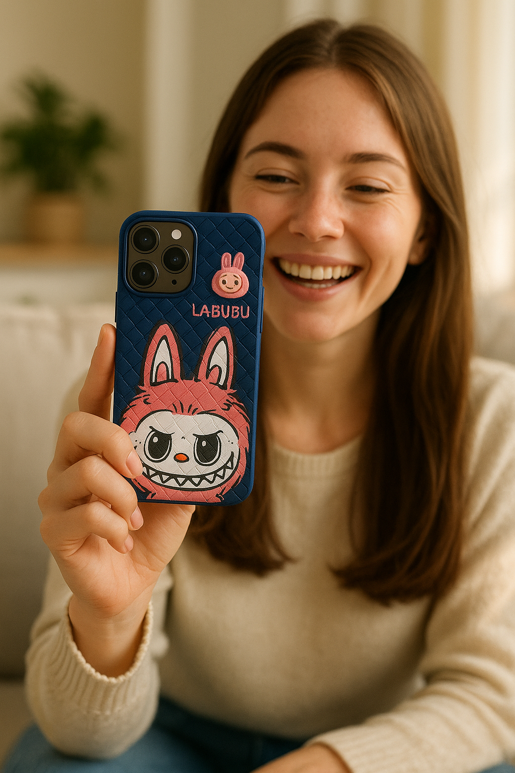 Labubu - 3D Bunny Woven‑Texture Protective iPhone Case